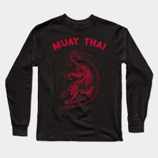 Muay Thai Tiger Sak Yant Tattoo Kickboxing Thailand Long Sleeve T-Shirt